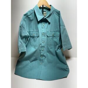 LL Bean Men’s Shirt Sz XL Button Front Short Sleeve Green Flaw Gorpcore Hiking